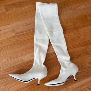 Khaite Taylor Women's White Over-the-Knee Neoprene Kitten Heel Boots